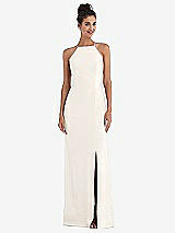 Front View Thumbnail - Ivory Open-Back High-Neck Halter Trumpet Gown