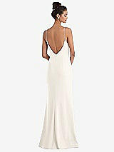 Rear View Thumbnail - Ivory Open-Back High-Neck Halter Trumpet Gown