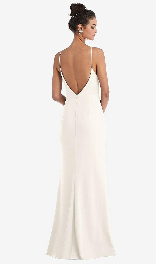 Back View - Ivory Open-Back High-Neck Halter Trumpet Gown