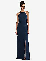 Front View Thumbnail - Midnight Navy Open-Back High-Neck Halter Trumpet Gown
