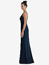 Side View Thumbnail - Midnight Navy Open-Back High-Neck Halter Trumpet Gown