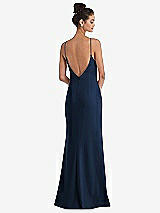Rear View Thumbnail - Midnight Navy Open-Back High-Neck Halter Trumpet Gown