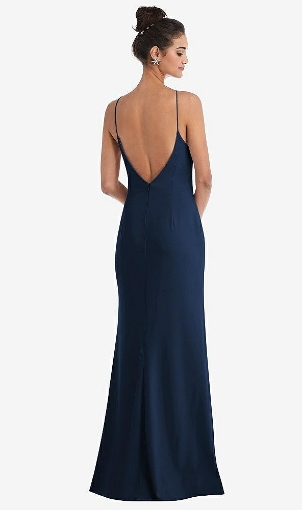 Back View - Midnight Navy Open-Back High-Neck Halter Trumpet Gown