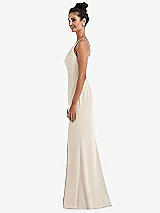 Side View Thumbnail - Oat Open-Back High-Neck Halter Trumpet Gown