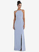 Front View Thumbnail - Sky Blue Open-Back High-Neck Halter Trumpet Gown