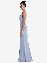 Side View Thumbnail - Sky Blue Open-Back High-Neck Halter Trumpet Gown