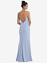 Rear View Thumbnail - Sky Blue Open-Back High-Neck Halter Trumpet Gown