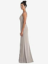 Side View Thumbnail - Taupe Open-Back High-Neck Halter Trumpet Gown