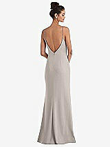 Rear View Thumbnail - Taupe Open-Back High-Neck Halter Trumpet Gown