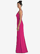 Side View Thumbnail - Think Pink Open-Back High-Neck Halter Trumpet Gown