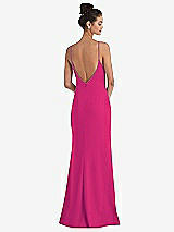 Rear View Thumbnail - Think Pink Open-Back High-Neck Halter Trumpet Gown