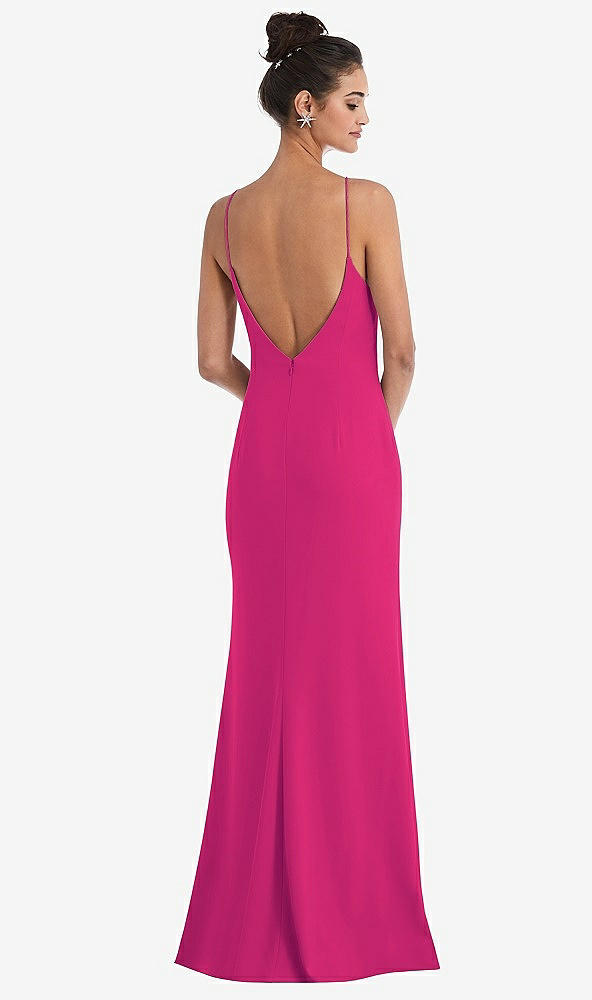 Back View - Think Pink Open-Back High-Neck Halter Trumpet Gown