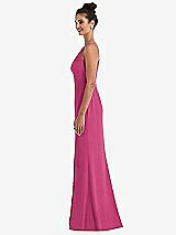 Side View Thumbnail - Tea Rose Open-Back High-Neck Halter Trumpet Gown