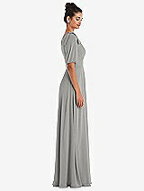 Side View Thumbnail - Chelsea Gray Bow One-Shoulder Flounce Sleeve Maxi Dress