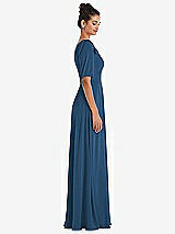 Side View Thumbnail - Dusk Blue Bow One-Shoulder Flounce Sleeve Maxi Dress
