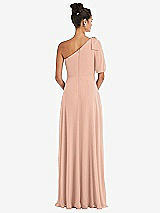 Rear View Thumbnail - Pale Peach Bow One-Shoulder Flounce Sleeve Maxi Dress