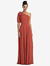 Front View Thumbnail - Amber Sunset Bow One-Shoulder Flounce Sleeve Maxi Dress