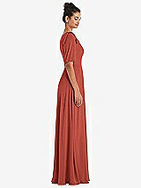 Side View Thumbnail - Amber Sunset Bow One-Shoulder Flounce Sleeve Maxi Dress