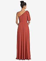 Rear View Thumbnail - Amber Sunset Bow One-Shoulder Flounce Sleeve Maxi Dress