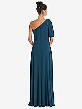 Rear View Thumbnail - Atlantic Blue Bow One-Shoulder Flounce Sleeve Maxi Dress