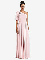 Front View Thumbnail - Ballet Pink Bow One-Shoulder Flounce Sleeve Maxi Dress