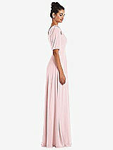 Side View Thumbnail - Ballet Pink Bow One-Shoulder Flounce Sleeve Maxi Dress