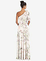 Rear View Thumbnail - Blush Garden Bow One-Shoulder Flounce Sleeve Maxi Dress