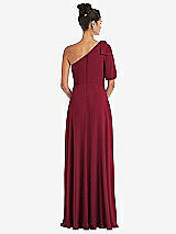 Rear View Thumbnail - Burgundy Bow One-Shoulder Flounce Sleeve Maxi Dress