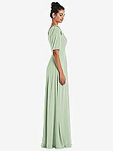 Side View Thumbnail - Celadon Bow One-Shoulder Flounce Sleeve Maxi Dress