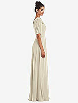 Side View Thumbnail - Champagne Bow One-Shoulder Flounce Sleeve Maxi Dress