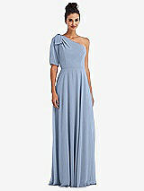 Front View Thumbnail - Cloudy Bow One-Shoulder Flounce Sleeve Maxi Dress