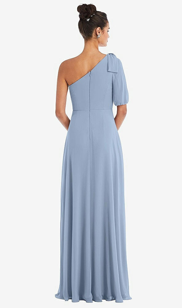 Back View - Cloudy Bow One-Shoulder Flounce Sleeve Maxi Dress