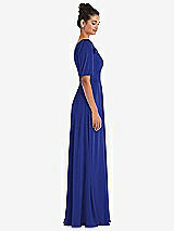 Side View Thumbnail - Cobalt Blue Bow One-Shoulder Flounce Sleeve Maxi Dress