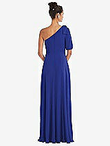 Rear View Thumbnail - Cobalt Blue Bow One-Shoulder Flounce Sleeve Maxi Dress