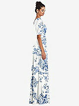 Side View Thumbnail - Cottage Rose Dusk Blue Bow One-Shoulder Flounce Sleeve Maxi Dress