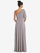 Rear View Thumbnail - Cashmere Gray Bow One-Shoulder Flounce Sleeve Maxi Dress