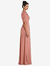 Side View Thumbnail - Desert Rose Bow One-Shoulder Flounce Sleeve Maxi Dress