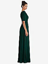 Side View Thumbnail - Evergreen Bow One-Shoulder Flounce Sleeve Maxi Dress