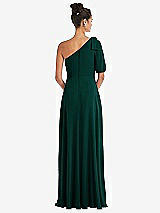 Rear View Thumbnail - Evergreen Bow One-Shoulder Flounce Sleeve Maxi Dress