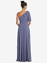 Rear View Thumbnail - French Blue Bow One-Shoulder Flounce Sleeve Maxi Dress