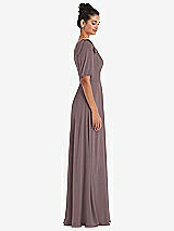 Side View Thumbnail - French Truffle Bow One-Shoulder Flounce Sleeve Maxi Dress