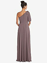 Rear View Thumbnail - French Truffle Bow One-Shoulder Flounce Sleeve Maxi Dress