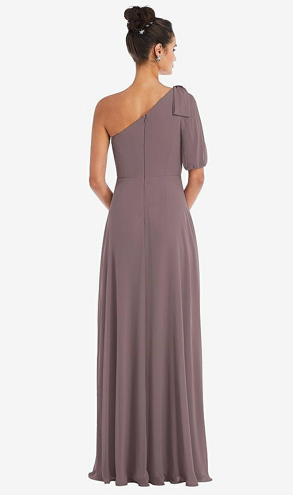 Back View - French Truffle Bow One-Shoulder Flounce Sleeve Maxi Dress