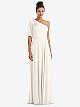 Front View Thumbnail - Ivory Bow One-Shoulder Flounce Sleeve Maxi Dress