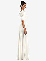 Side View Thumbnail - Ivory Bow One-Shoulder Flounce Sleeve Maxi Dress
