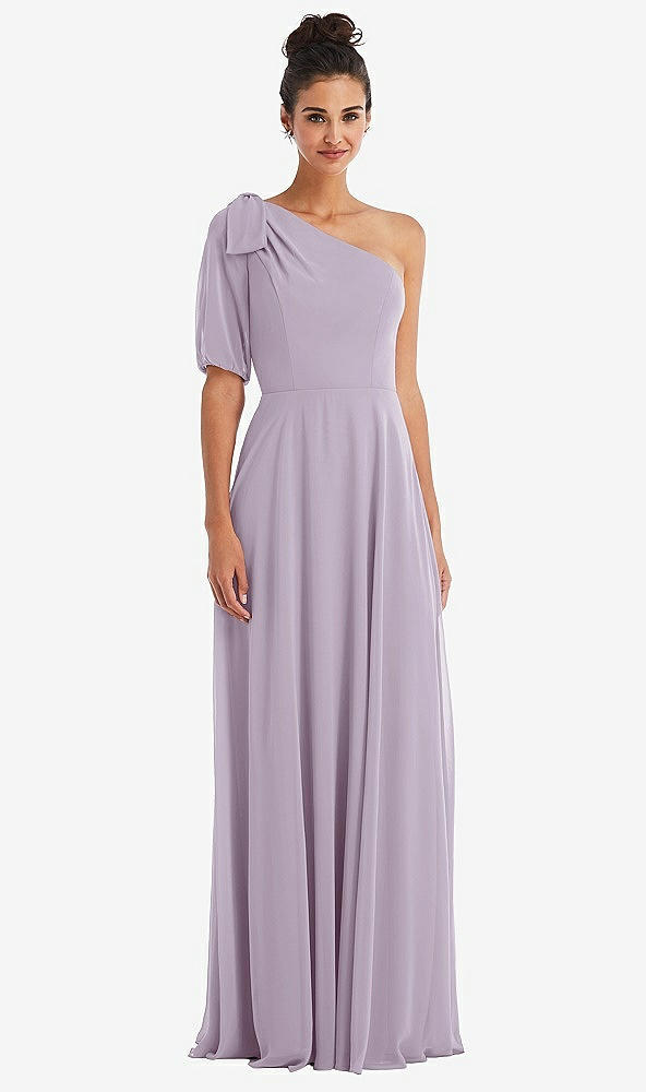 Front View - Lilac Haze Bow One-Shoulder Flounce Sleeve Maxi Dress
