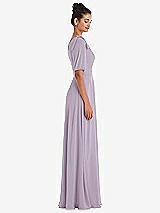 Side View Thumbnail - Lilac Haze Bow One-Shoulder Flounce Sleeve Maxi Dress