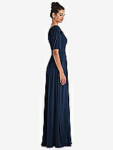 Side View Thumbnail - Midnight Navy Bow One-Shoulder Flounce Sleeve Maxi Dress