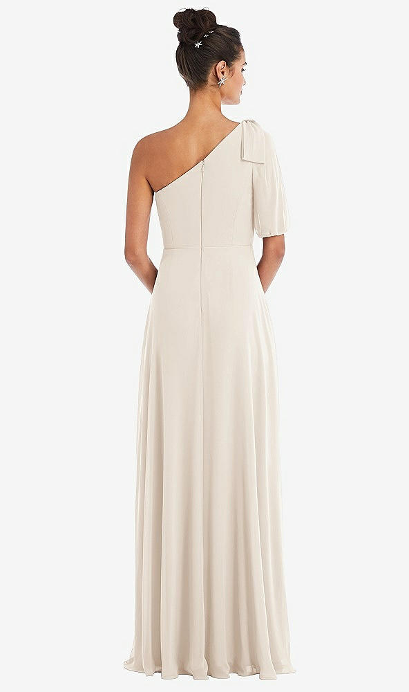 Back View - Oat Bow One-Shoulder Flounce Sleeve Maxi Dress