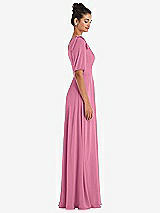 Side View Thumbnail - Orchid Pink Bow One-Shoulder Flounce Sleeve Maxi Dress